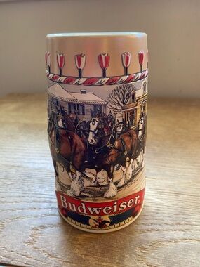 Budweiser Ceramic Stein with Clydesdale Horse Team in brown and Cream